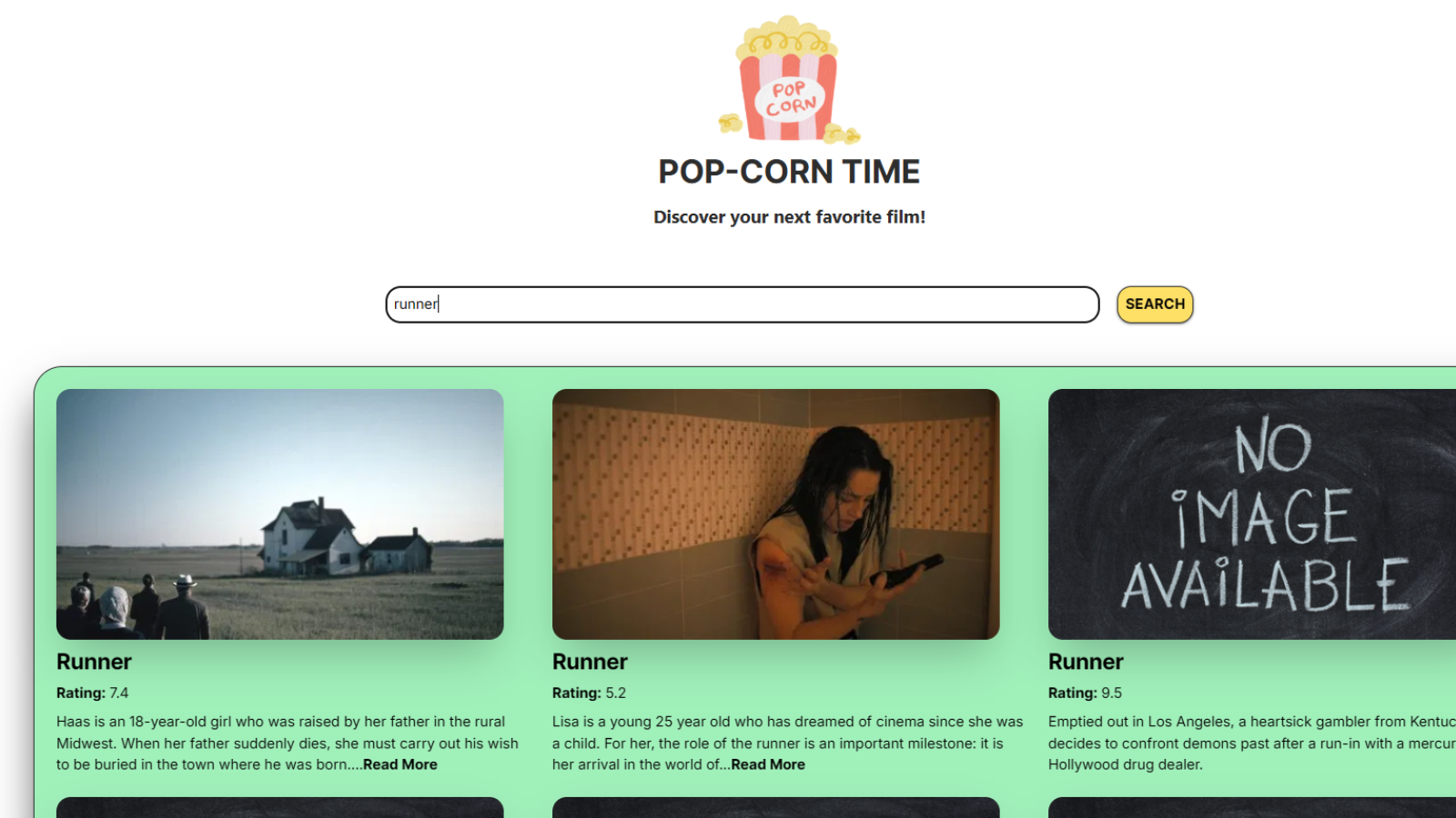 a movie list with a search bar